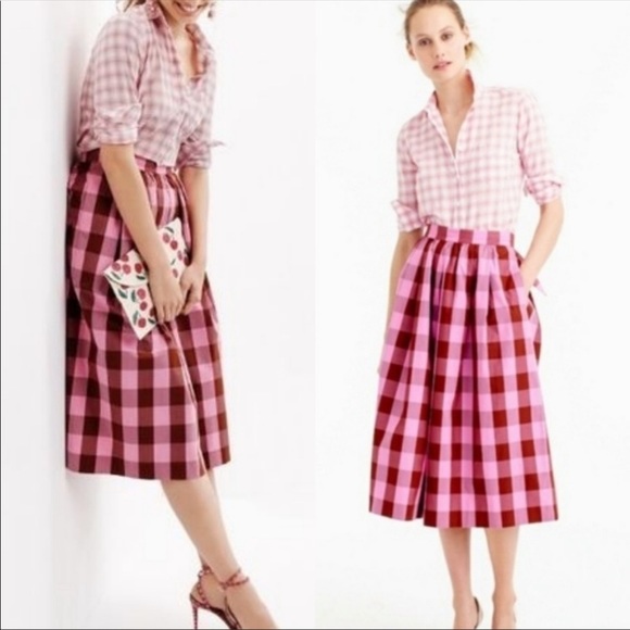 J. Crew Dresses & Skirts - J. Crew Pink Oversized Gingham Mid Skirt Size 4